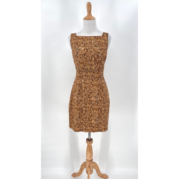 Chetta B Dresses & Skirts - CHETTA B Vintage Dress Womens 4 Tan Brown Cotton Square Neck Sleeveless Sheath
